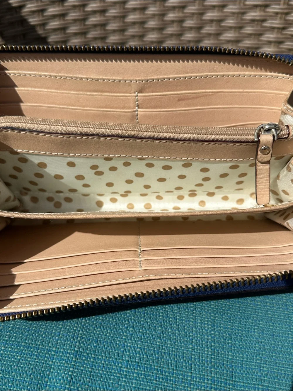 KATE SPADE Pebbled Leather Zip Around Wallet Blue Still Good For Some More Fun